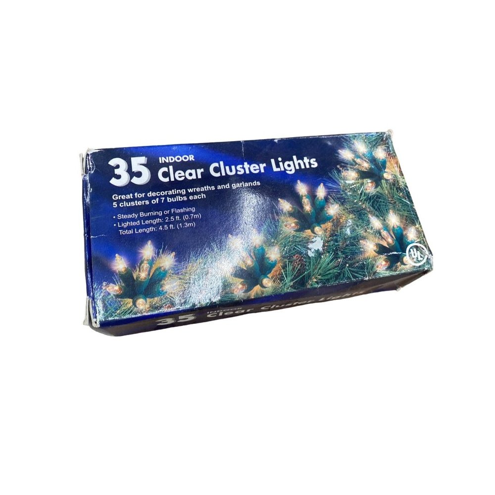 NEW 35 indoor clear cluster lights green wire